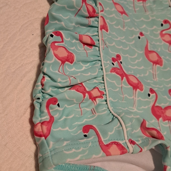 Janie and Jack girls size 12-18 1 piece flamingo ruched swim suit - Picture 2 of 7